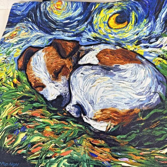 Lumagallerie Sleepy Jack Russel Pup Night Aja Terrier Black Canvas Bag - Picture 2 of 11